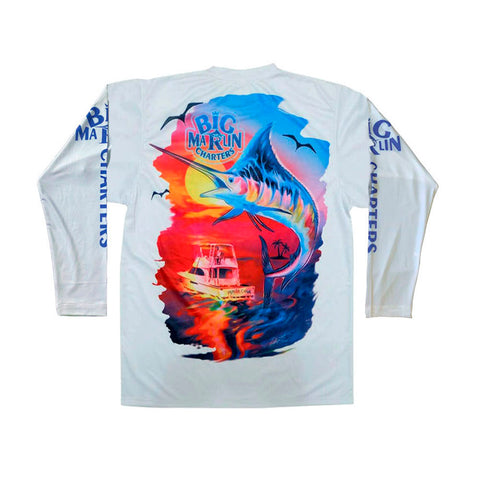 Big Marlin Charters Capitan White Men`s Long Sleeve Fishing T-Shirt Big Marlin Charters Capitan White Men`s Long Sleeve Fishing T-Shirt