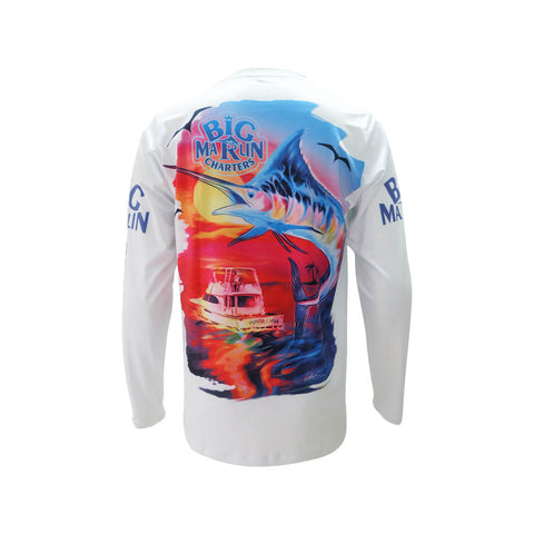 Big Marlin Charters Capitan White Men`s Long Sleeve Fishing T-Shirt Big Marlin Charters Capitan White Men`s Long Sleeve Fishing T-Shirt
