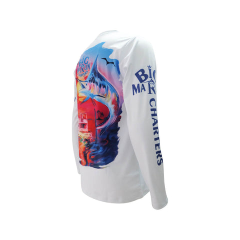 Big Marlin Charters Capitan White Men`s Long Sleeve Fishing T-Shirt Big Marlin Charters Capitan White Men`s Long Sleeve Fishing T-Shirt