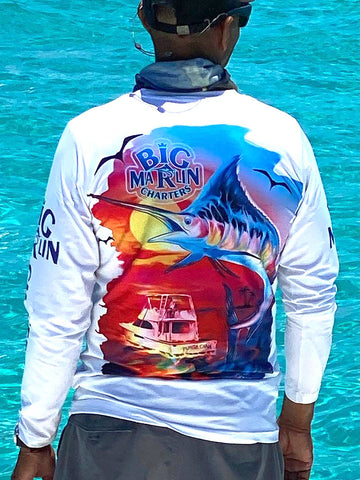 Big Marlin Charters Capitan White Men`s Long Sleeve Fishing T-Shirt